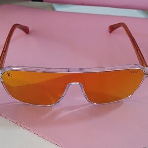 Trendy Clear Frame Sunglasses with Vibrant Orange Lenses
